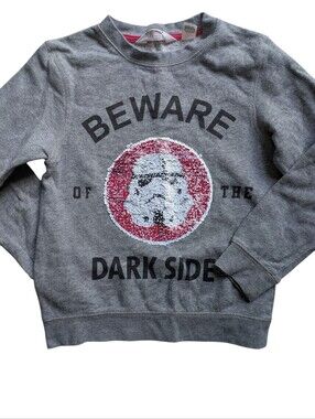 H&M Kids Gray Sweatshirt "Beware Dark Side" with Red & White Sequin Stormtrooper